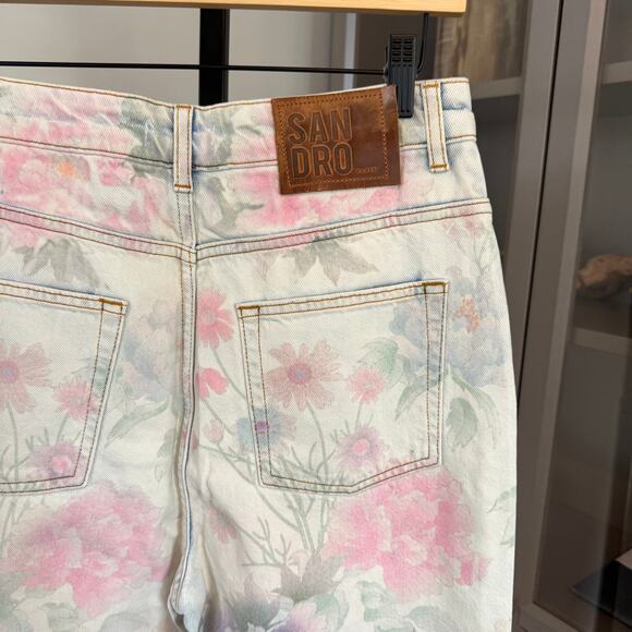 Sandro Flowie Floral Jeans NEW Floral Multicolor Pastel High Rise Denim NWT 10 - Picture 5 of 7